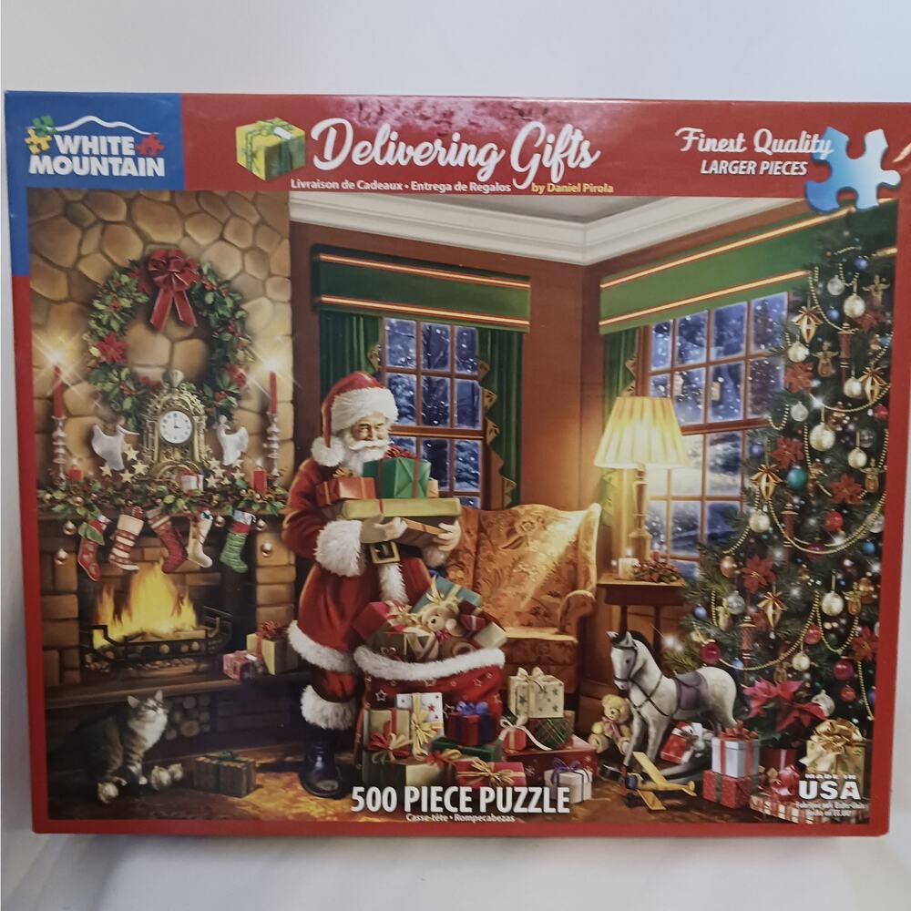 "Delivering Gifts" 500 Piece White Mountain Christmas Nostalgic Puzzle w/ Poster